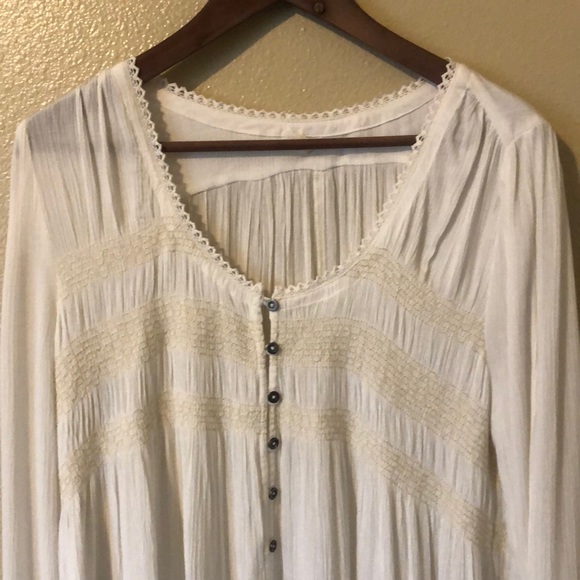 Free People Boho Style Top Beige Long Sleeves Sz M - Picture 2 of 8